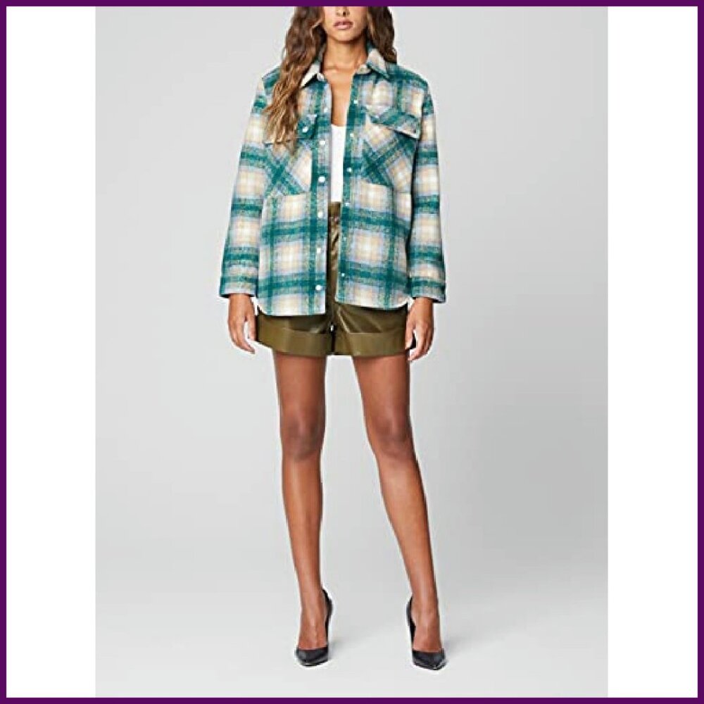 Medium Plaid Shacket Jacket, Polyester Spandex Bl… - image 3